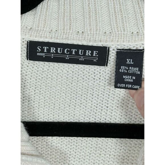 Vintage Structure Full Zip Varsity Cardigan Sweater Mens XL Ivory Eclectic Gran - Picture 4 of 9